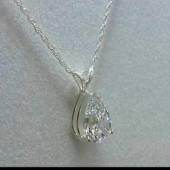 🆕❗️ 925 Silver Teardrop Shaped Gemstone Zircon Pendant Necklace - Picture 2 of 4